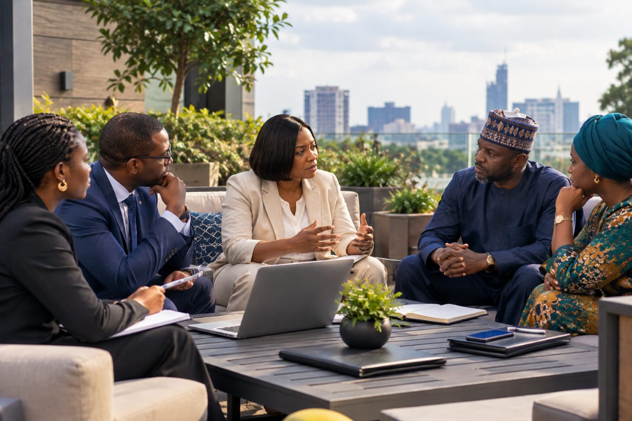 Professionals navigating a conflict situation through structured dialogue
